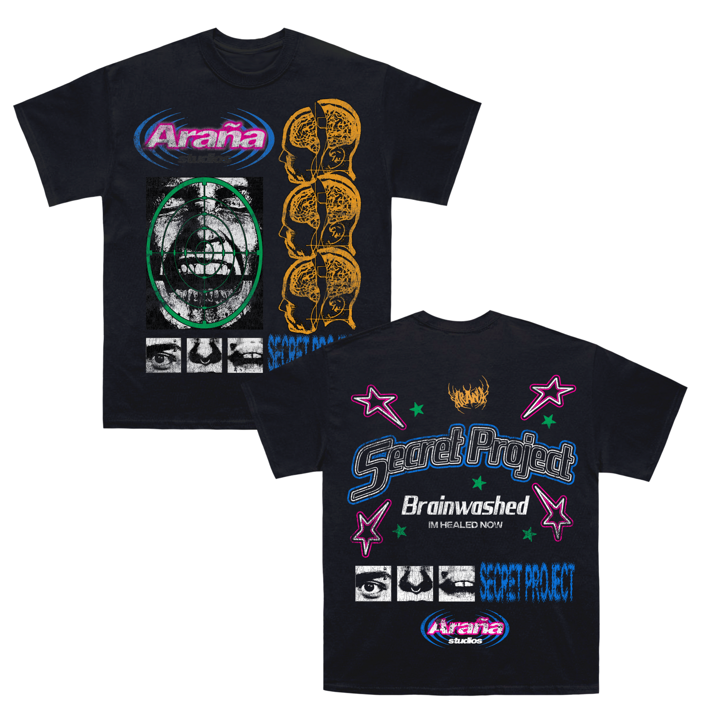 Araña Secret Project Tee Front and Back