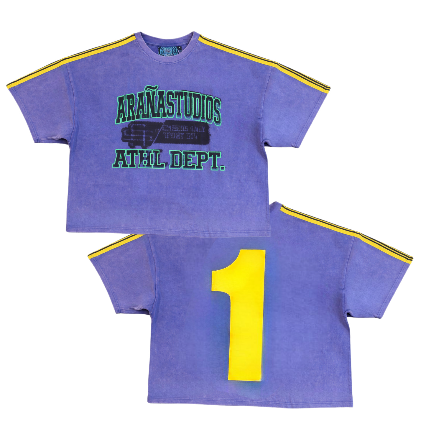 Araña Stripe Tee Blue/Yellow Front and Back