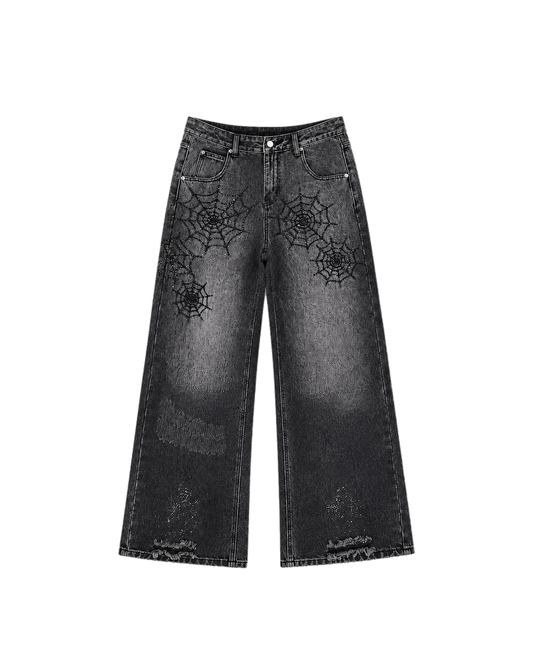 Black Web Denim Pants