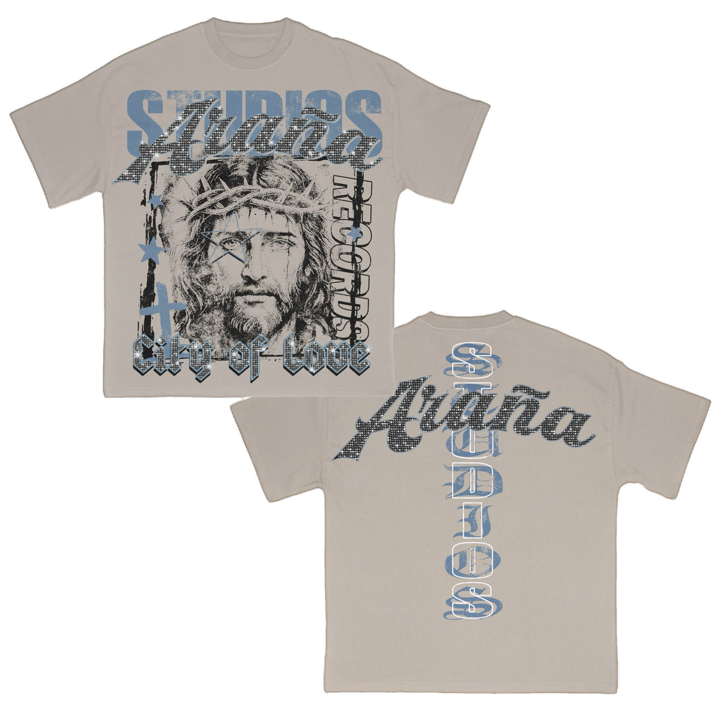 City Of Love Cream Tee Rhinestone