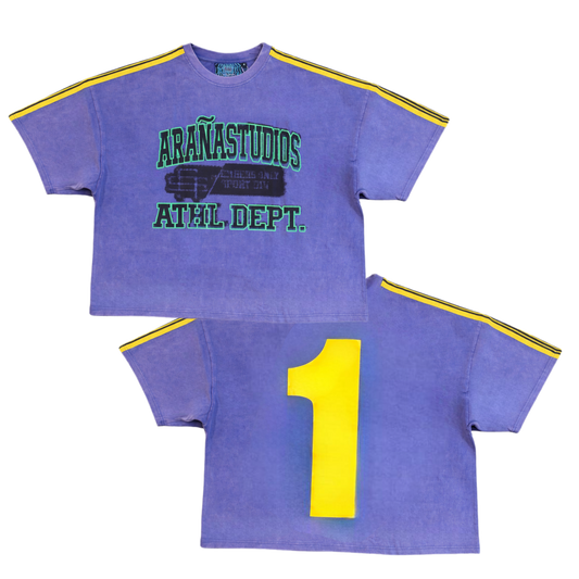 Araña Stripe Tee Blue/Yellow Front and Back